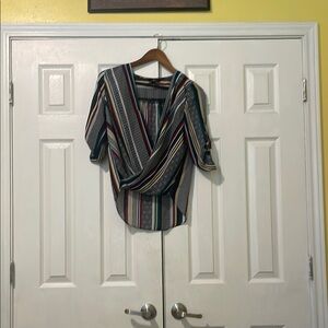 I.N. San Francisco Black and Gray Wrap Blouse 3/4 Sleeve